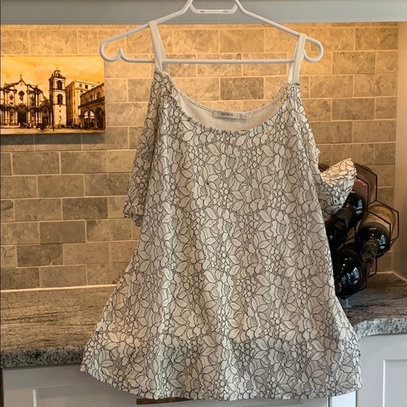 Ricki's Black and White Floral Lace cold shoulder top - Picture 1 of 5